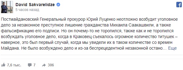 Сакварелидзе объяснил, зачем Саакашвили вернулся в Украину